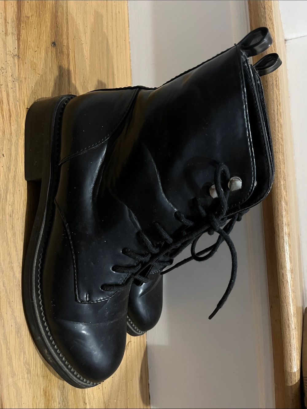 Forever 21 Black Lace-Up Ankle Combat Boots - Picture 2 of 5